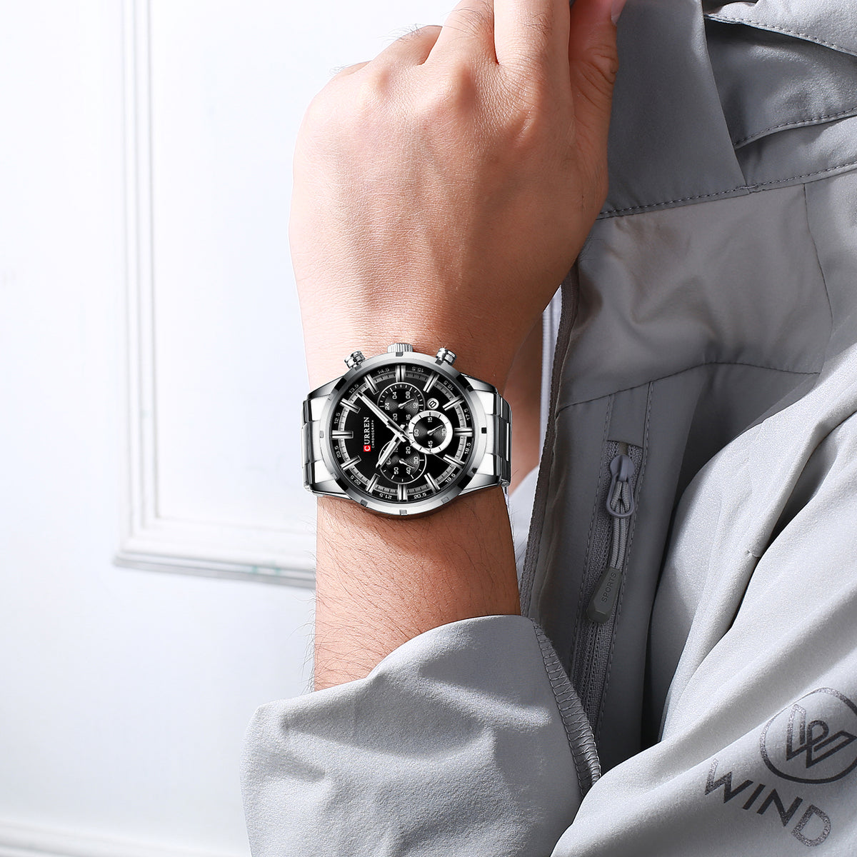 8355 | RELOJ CRONÓGRAFO CURREN ORIGINAL ACERO PLATEADO/NEGRO