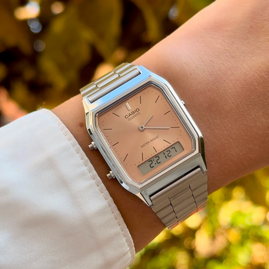 AQ-230A | RELOJ CASIO ORIGINAL DE ACERO DORADO/PLATEADO