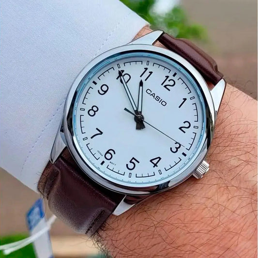 MTP-V005 | RELOJ CASIO ORIGINAL DE CUERO NEGRO/BLANCO | CAS-231, CAS-233