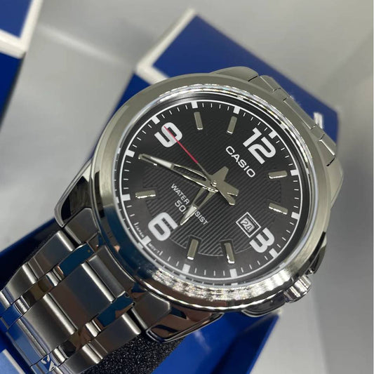MTP-1314 | RELOJ CASIO ORIGINAL DE ACERO / CUERO NEGRO | CAS-253 , CAS-254