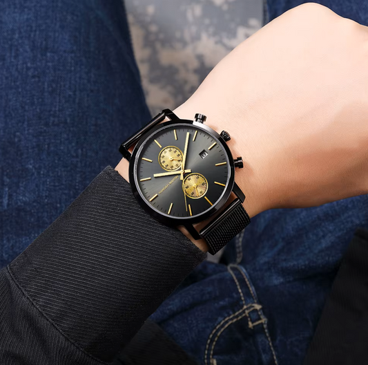 RELOJ HANNAH MARTIN ELEGANTE NEGRO DORADO | SKU: HAN-68