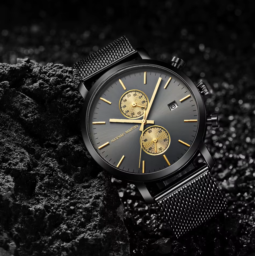 RELOJ HANNAH MARTIN ELEGANTE NEGRO DORADO | SKU: HAN-68