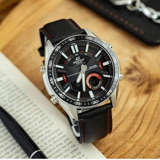 EFV-C100L-1AVDF | RELOJ DE CUERO PARA HOMBRE CASIO EDIFICE - NEGRO