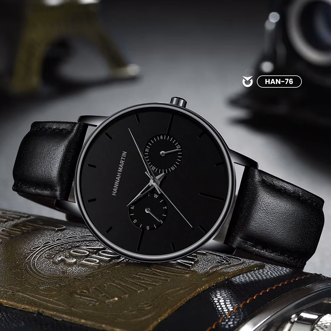 RELOJES HANNAH_MARTIN CUERO ACERO NEGRO ANALOGICO HAN-74 HAN-76