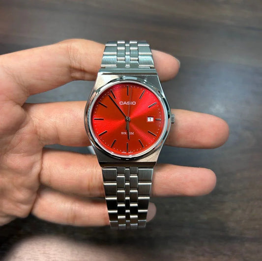 MTP-B145D | RELOJ CASIO ORIGINAL DE ACERO PLATEADO ROJO | CAS-66