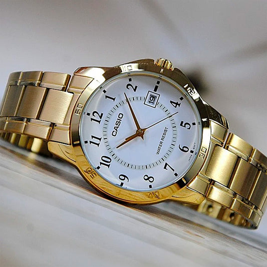 MTP-V004G | RELOJ PARA HOMBRE CASIO - DORADO NEGRO Y BLANCO