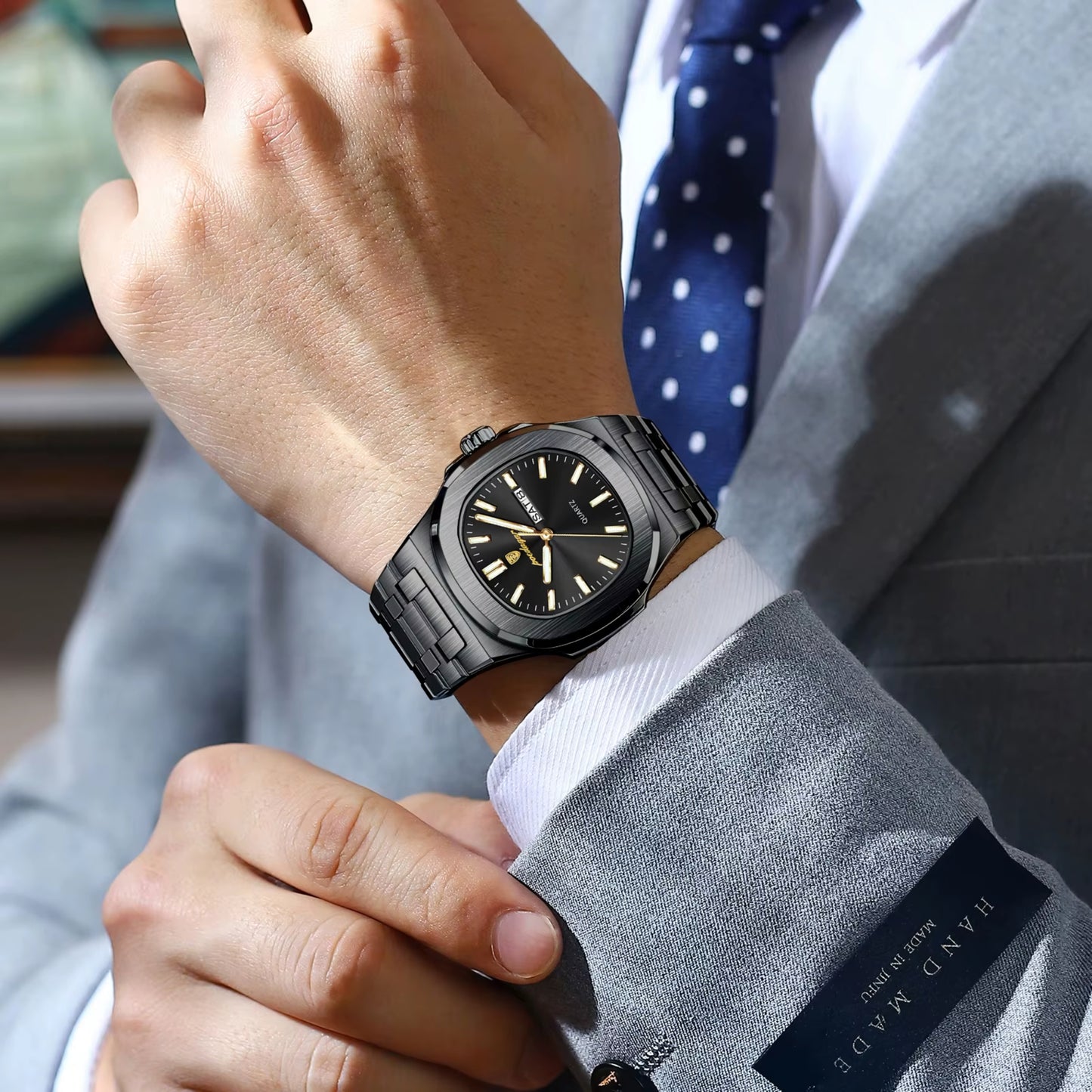 POE-65 CASUAL ELEGANTE ACERO NEGRO ANALOGICO