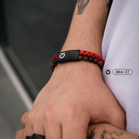 PULSERA TRENZADA COLOR ROJO CON NEGRO PARA HOMBRE COLOMBIA