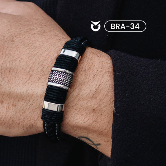 COMBO BRAZALETE CUERO Y ACERO | SKU: BRA-39 y BRA-34