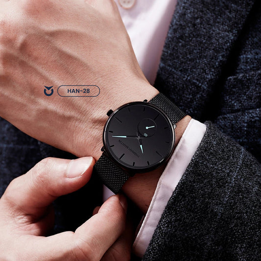 Reloj Hannah Martin Negro Celeste Acero Elegante HM-2140 HAN-28 para Hombre