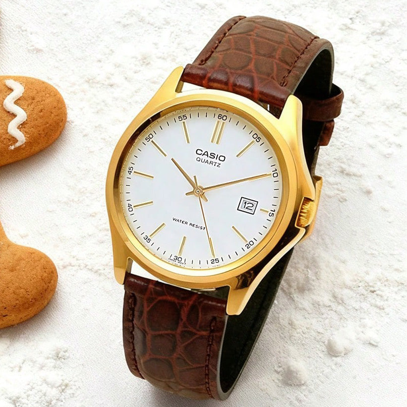MTP-1183 | RELOJ CASIO ORIGINAL DE CUERO DORADO/NEGRO
