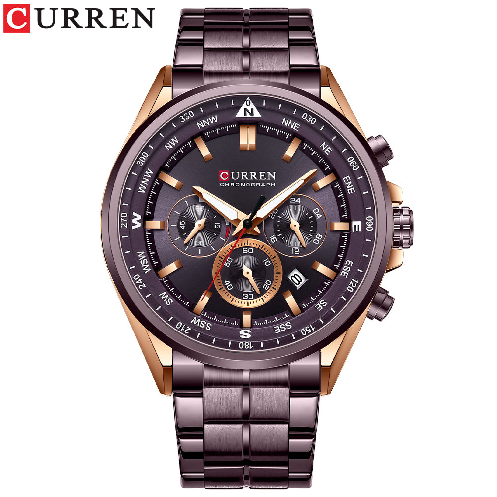 8399 | RELOJ CRONÓGRAFO CURREN ORIGINAL ACERO PLATEADO/GUINDA/NEGRO CASUAL