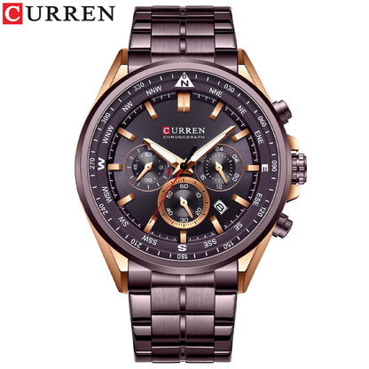 8399 | RELOJ CRONÓGRAFO CURREN ORIGINAL ACERO PLATEADO/GUINDA/NEGRO CASUAL
