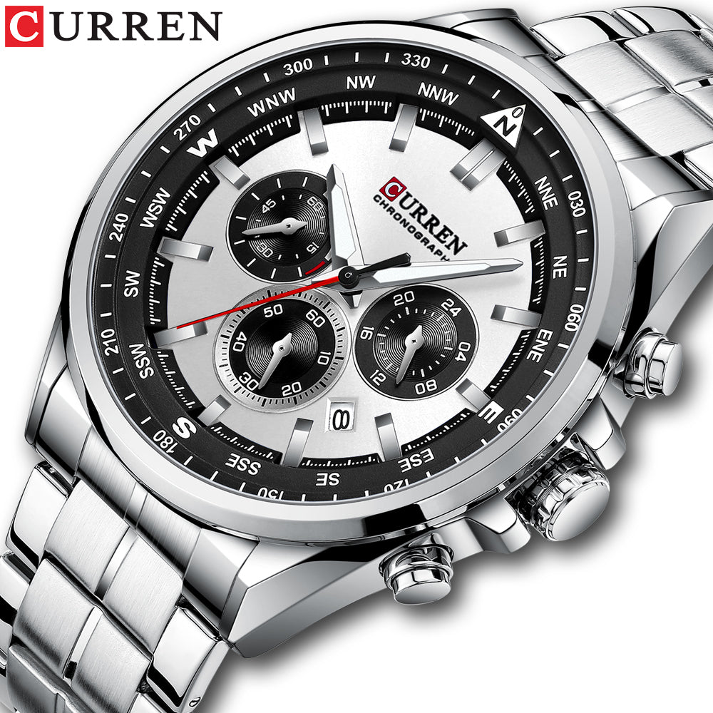 8399 | RELOJ CRONÓGRAFO CURREN ORIGINAL ACERO PLATEADO/GUINDA/NEGRO CASUAL