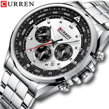 8399 | RELOJ CRONÓGRAFO CURREN ORIGINAL ACERO PLATEADO/GUINDA/NEGRO CASUAL