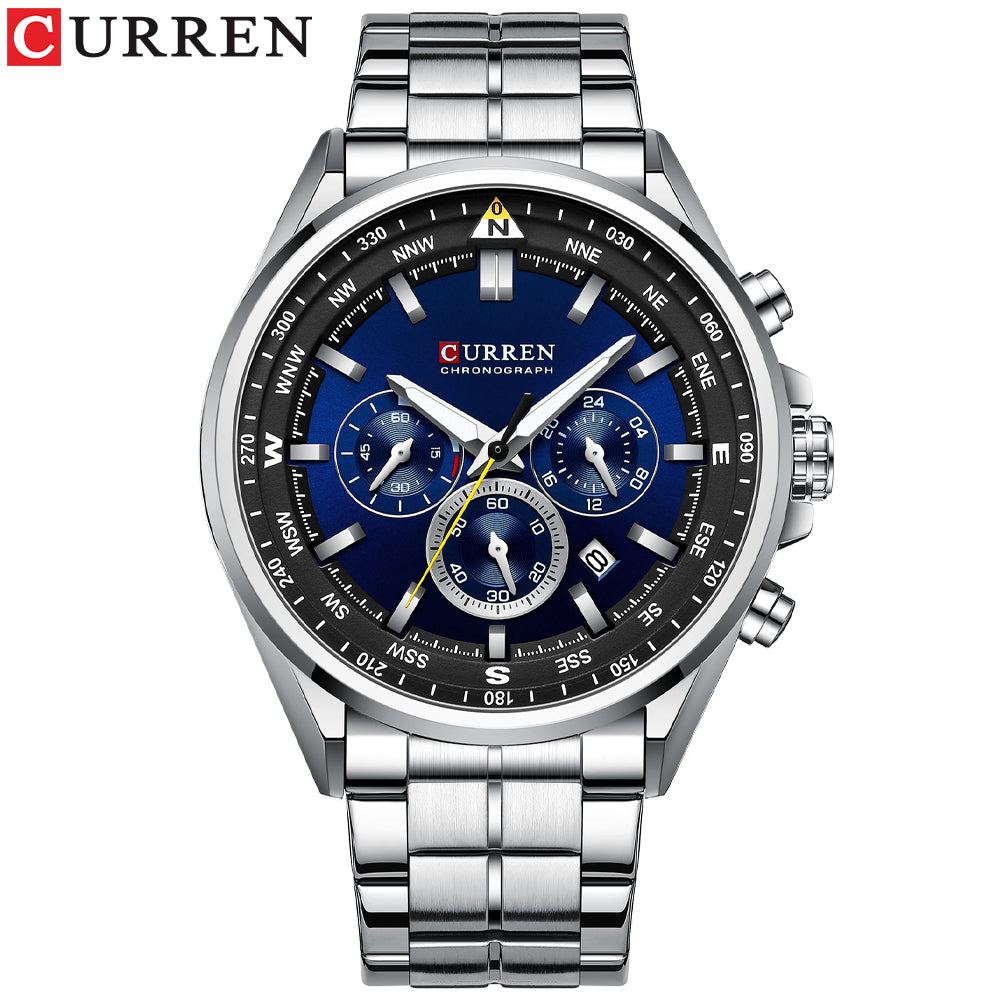 8399 | RELOJ CRONÓGRAFO CURREN ORIGINAL ACERO PLATEADO/GUINDA/NEGRO CASUAL