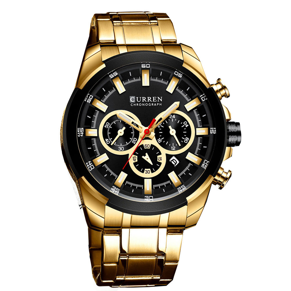 8361 | RELOJ CRONÓGRAFO CURREN ORIGINAL ACERO DORADO/PLATEADO/NEGRO CASUAL
