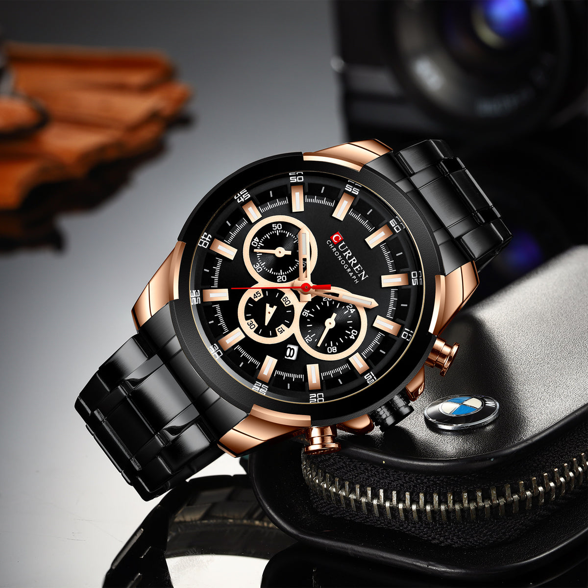 8361 | RELOJ CRONÓGRAFO CURREN ORIGINAL ACERO DORADO/PLATEADO/NEGRO CASUAL
