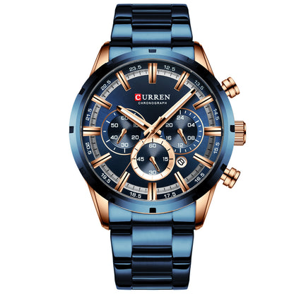 8355 | RELOJ CRONÓGRAFO CURREN ORIGINAL ACERO PLATEADO/NEGRO