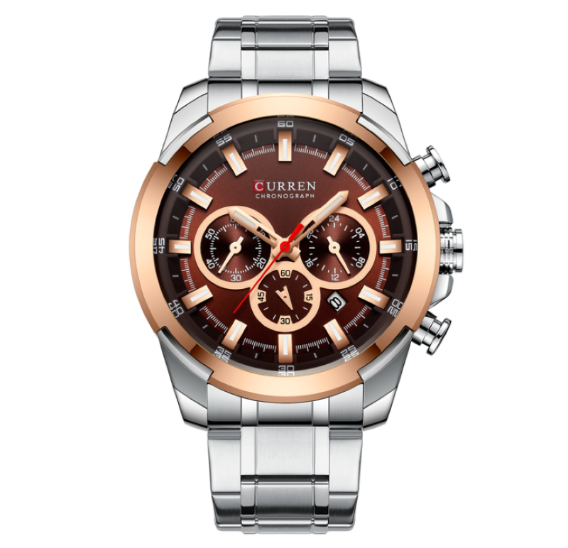 8361 | RELOJ CRONÓGRAFO CURREN ORIGINAL ACERO DORADO/PLATEADO/NEGRO CASUAL