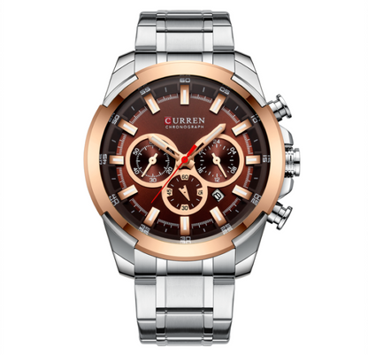 8361 | RELOJ CRONÓGRAFO CURREN ORIGINAL ACERO DORADO/PLATEADO/NEGRO CASUAL