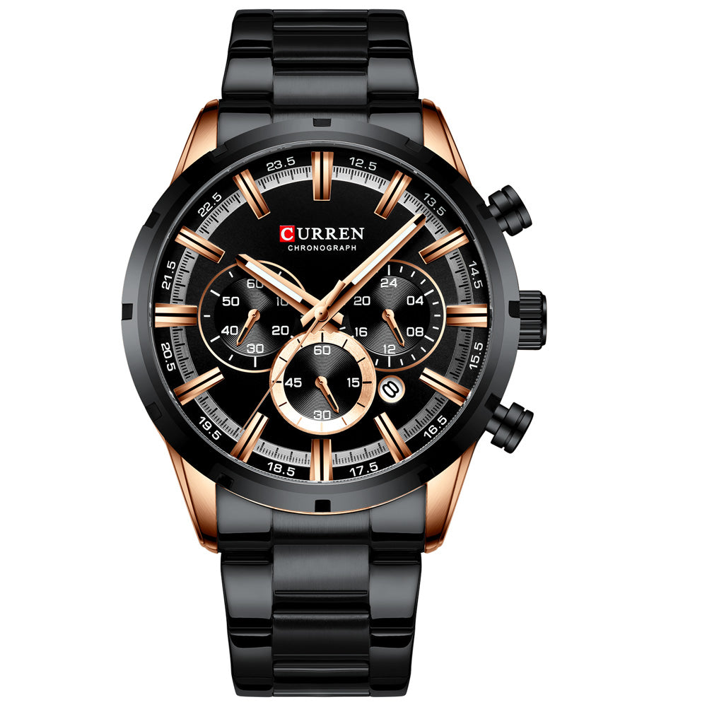 8355 | RELOJ CRONÓGRAFO CURREN ORIGINAL ACERO PLATEADO/NEGRO