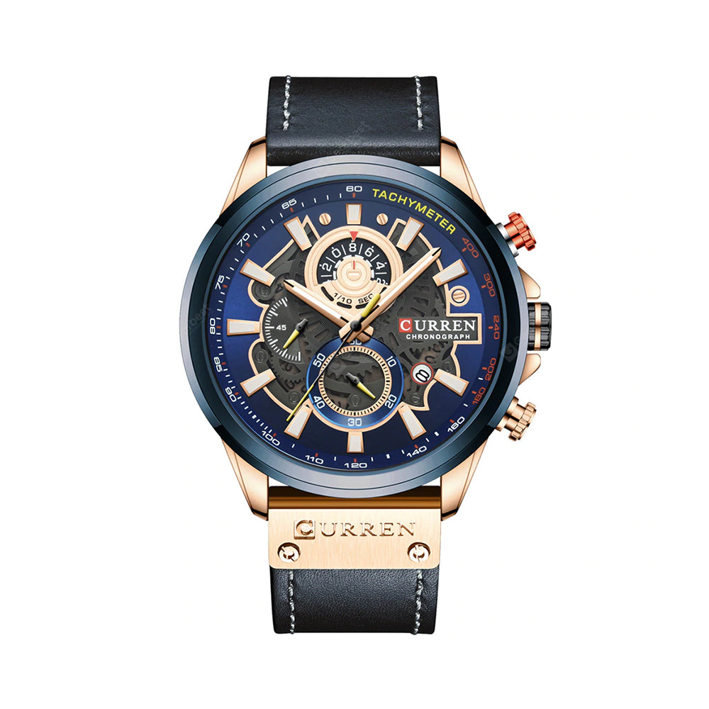 8380 | RELOJ CRONÓGRAFO CURREN ORIGINAL CUERO AZUL/CAFÉ CASUAL