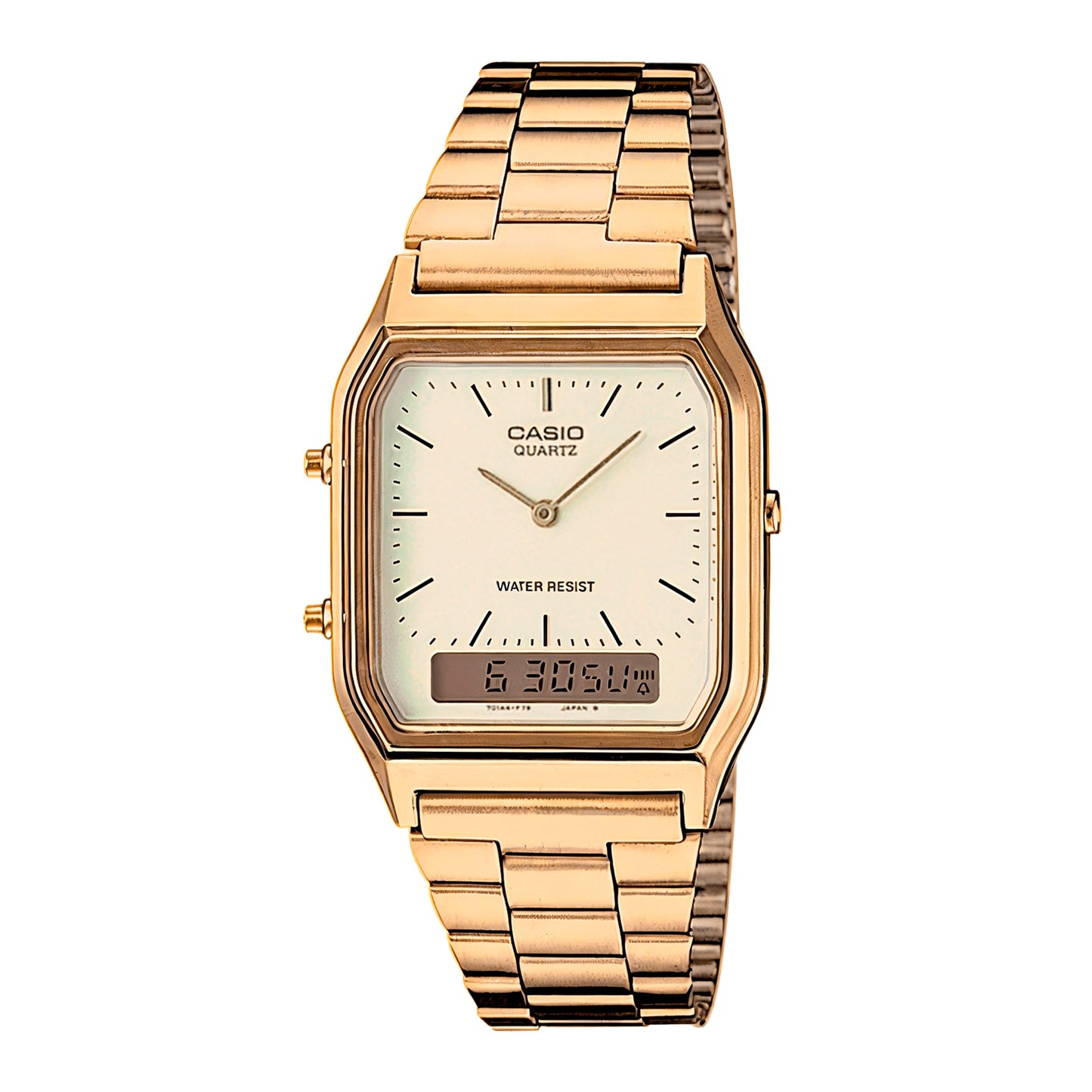 AQ-230 | RELOJ CASIO ORIGINAL DE ACERO DORADO/PLATEADO