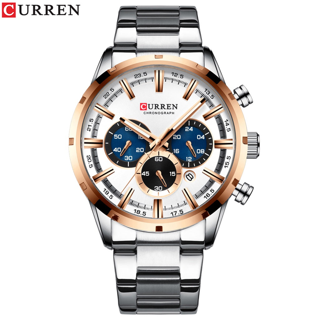 8355 | RELOJ CRONÓGRAFO CURREN ORIGINAL ACERO PLATEADO/NEGRO