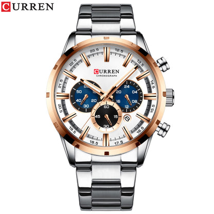 8355 | RELOJ CRONÓGRAFO CURREN ORIGINAL ACERO PLATEADO/NEGRO
