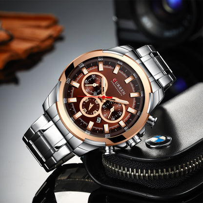 8361 | RELOJ CRONÓGRAFO CURREN ORIGINAL ACERO DORADO/PLATEADO/NEGRO CASUAL