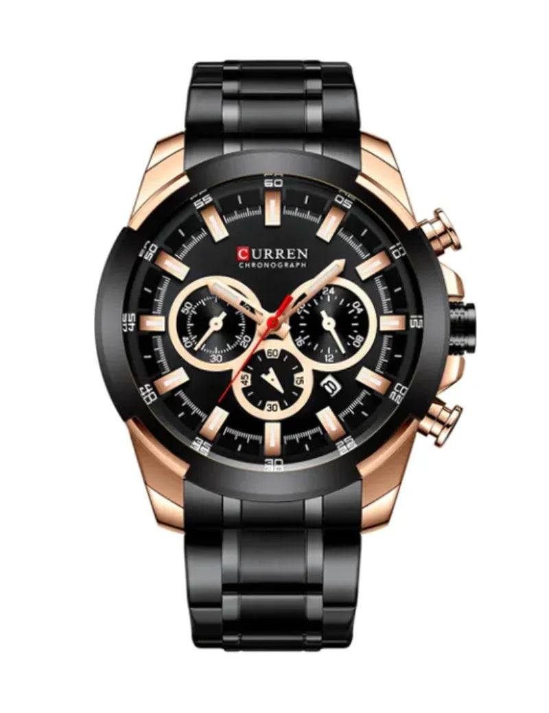 8361 | RELOJ CRONÓGRAFO CURREN ORIGINAL ACERO DORADO/PLATEADO/NEGRO CASUAL
