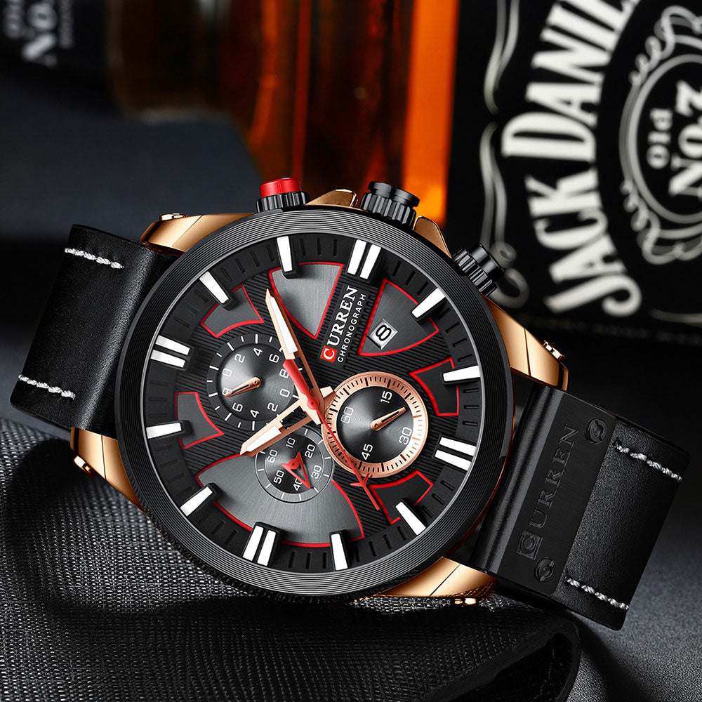 8346 | RELOJ CRONÓGRAFO CURREN ORIGINAL CUERO AZUL/NEGRO/MARRÓN CASUAL
