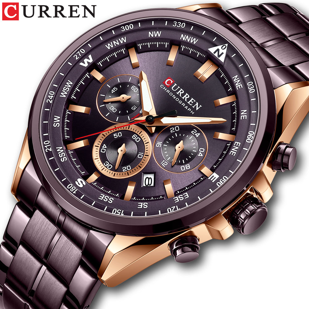 8399 | RELOJ CRONÓGRAFO CURREN ORIGINAL ACERO PLATEADO/GUINDA/NEGRO CASUAL
