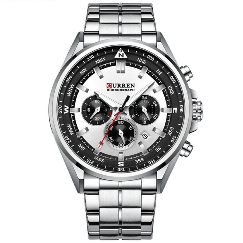 8399 | RELOJ CRONÓGRAFO CURREN ORIGINAL ACERO PLATEADO/GUINDA/NEGRO CASUAL