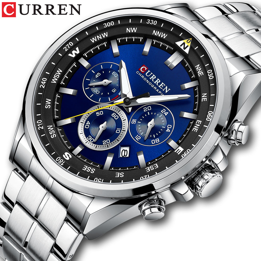 8399 | RELOJ CRONÓGRAFO CURREN ORIGINAL ACERO PLATEADO/GUINDA/NEGRO CASUAL