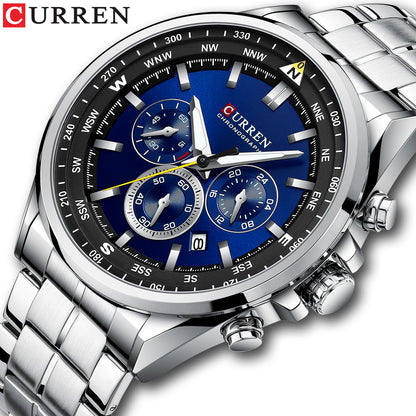 8399 | RELOJ CRONÓGRAFO CURREN ORIGINAL ACERO PLATEADO/GUINDA/NEGRO CASUAL