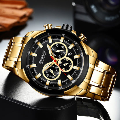 8361 | RELOJ CRONÓGRAFO CURREN ORIGINAL ACERO DORADO/PLATEADO/NEGRO CASUAL