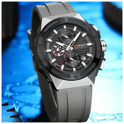 8462 | RELOJ CRONÓGRAFO CURREN ORIGINAL SILICONA NEGRO/AZUL/VERDE/GRIS CASUAL
