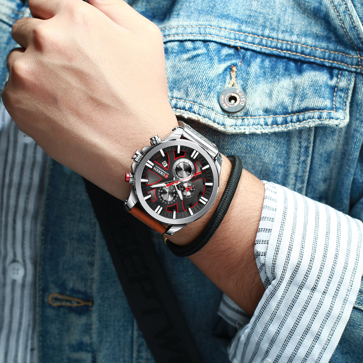 8346 | RELOJ CRONÓGRAFO CURREN ORIGINAL CUERO AZUL/NEGRO/MARRÓN CASUAL