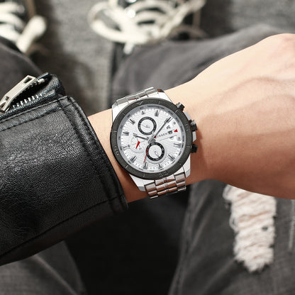 8337 | RELOJ CRONÓGRAFO CURREN ORIGINAL ACERO BLANCO/NEGRO/DORADO/AZUL CASUAL