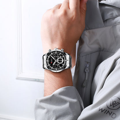 8355 | RELOJ CRONÓGRAFO CURREN ORIGINAL ACERO PLATEADO/NEGRO
