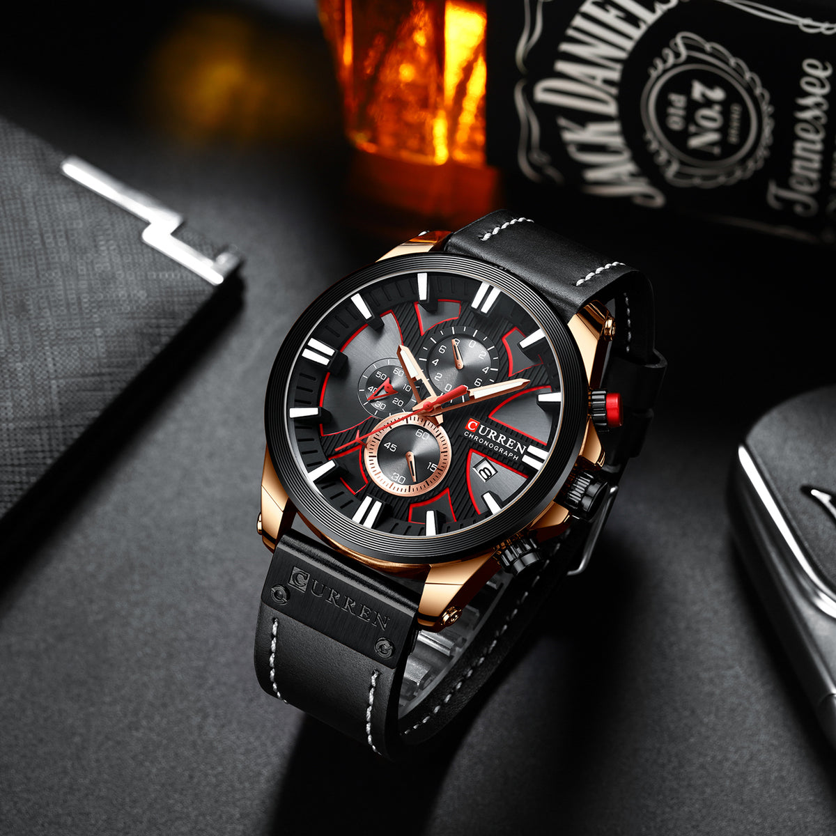 8346 | RELOJ CRONÓGRAFO CURREN ORIGINAL CUERO AZUL/NEGRO/MARRÓN CASUAL