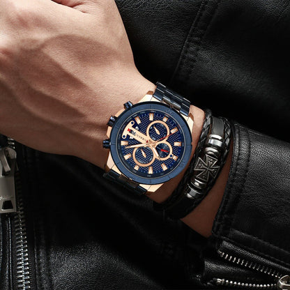 8337 | RELOJ CRONÓGRAFO CURREN ORIGINAL ACERO BLANCO/NEGRO/DORADO/AZUL CASUAL