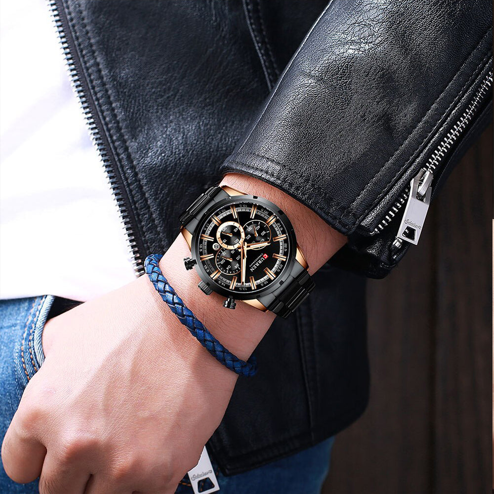 8337 | RELOJ CRONÓGRAFO CURREN ORIGINAL ACERO BLANCO/NEGRO/DORADO/AZUL CASUAL