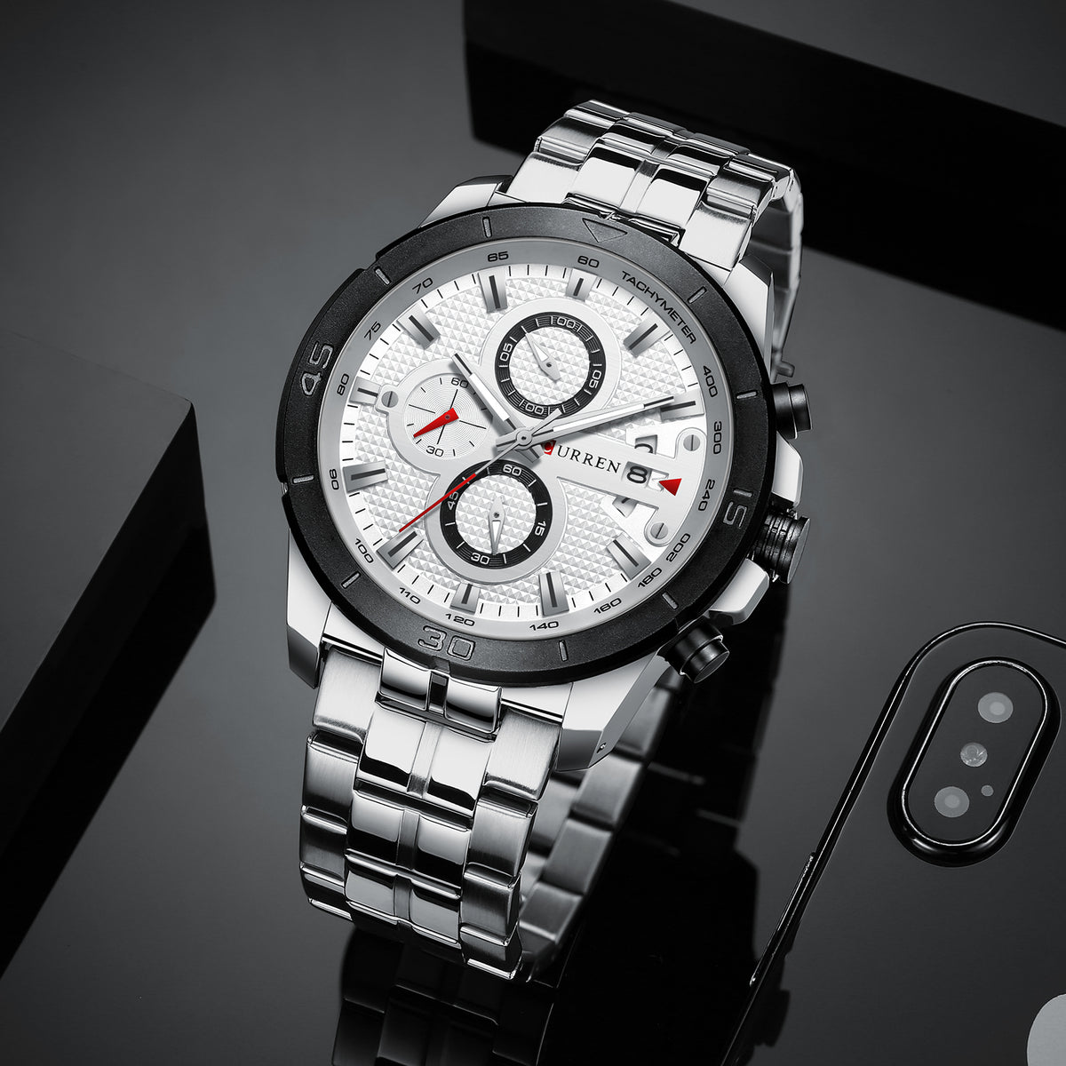 8337 | RELOJ CRONÓGRAFO CURREN ORIGINAL ACERO BLANCO/NEGRO/DORADO/AZUL CASUAL