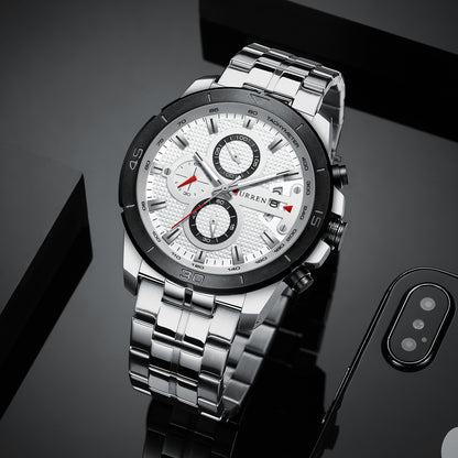 8337 | RELOJ CRONÓGRAFO CURREN ORIGINAL ACERO BLANCO/NEGRO/DORADO/AZUL CASUAL