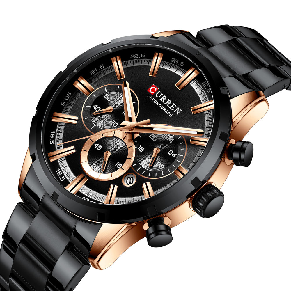 8355 | RELOJ CRONÓGRAFO CURREN ORIGINAL ACERO PLATEADO/NEGRO