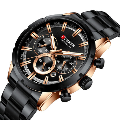 8355 | RELOJ CRONÓGRAFO CURREN ORIGINAL ACERO PLATEADO/NEGRO