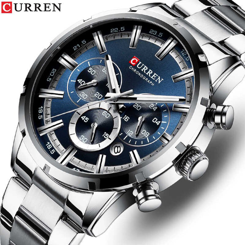 8355 | RELOJ CRONÓGRAFO CURREN ORIGINAL ACERO PLATEADO/NEGRO